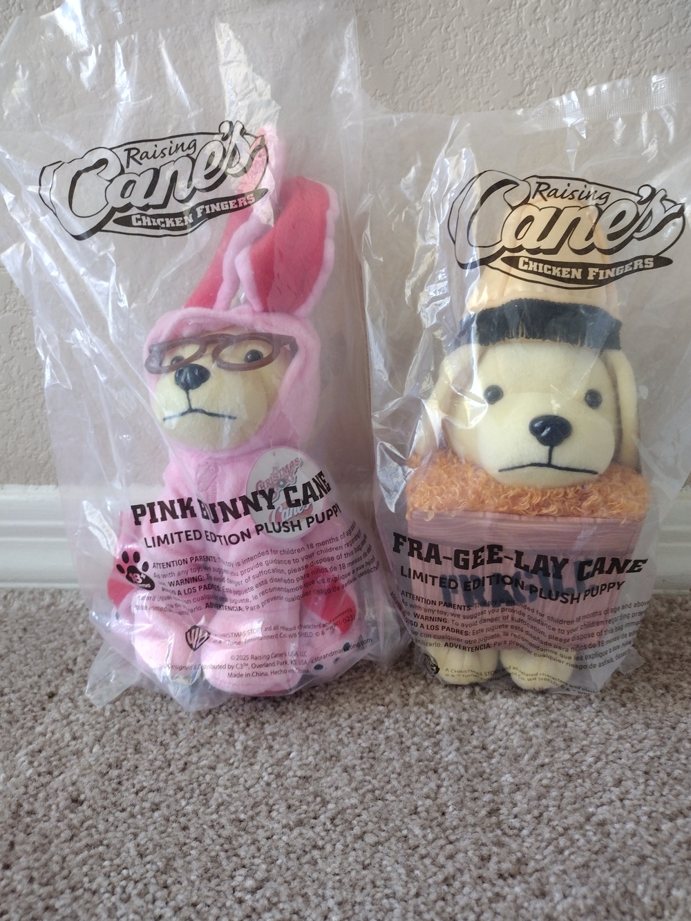 Pink Bunny Cane And Fra-Gee-Lay Limited Edition Plushes